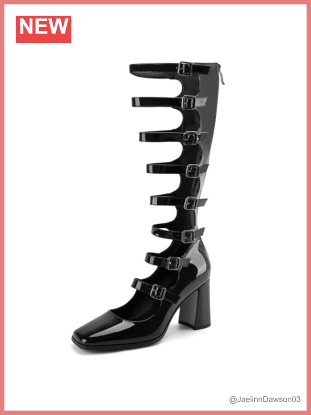 Womens Chunky Heel Knee High Boots Gothic Punk Square Toe Patent Leather